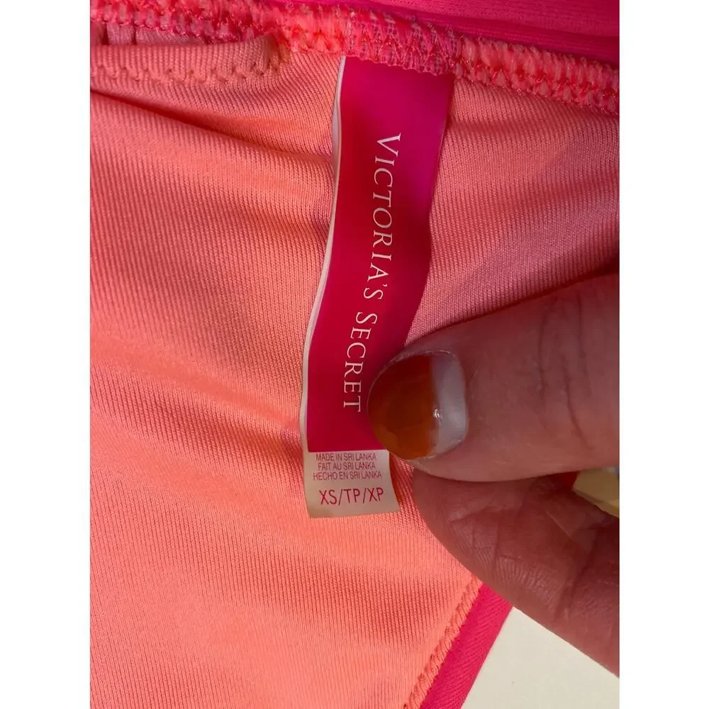 Victoria Secret Bikini Top XS No Pads Halter Ties Plunge Classic Pink VS - EUC